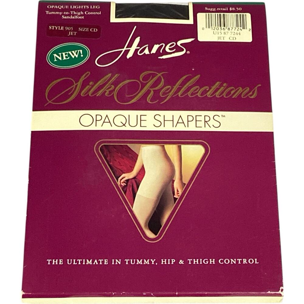 Vintage Hanes Silk Reflections Opaque Shapers Sandalfoot Jet Black Pantyhose